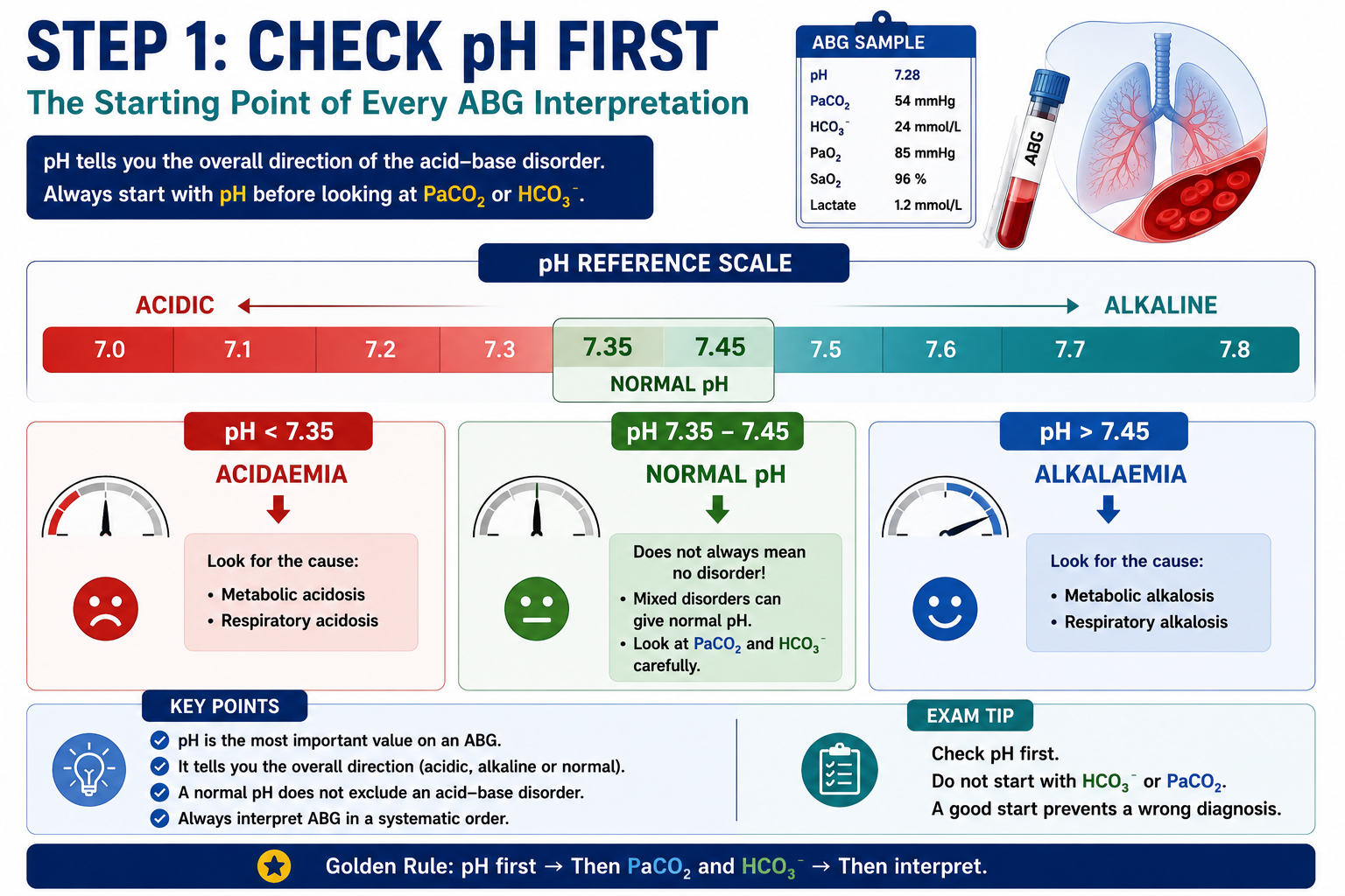 Checking pH first in ABG interpretation