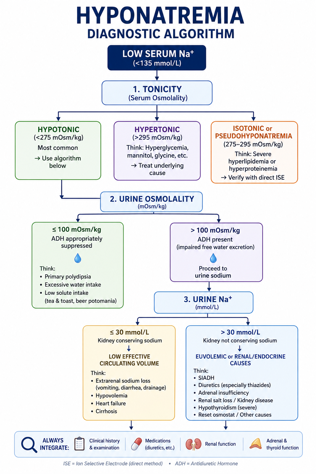 Diagnostic algorithm for hypotonic hyponatremia using urine osmolality followed by urine sodium concentration