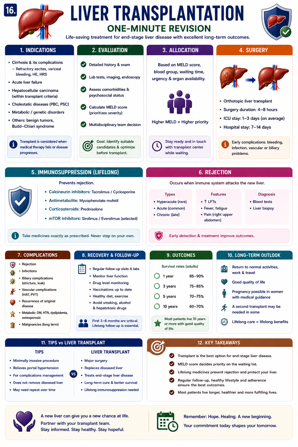 One-minute liver transplantation revision showing irreversible liver failure transplant assessment donor liver surgery immunosuppression and long-term survival