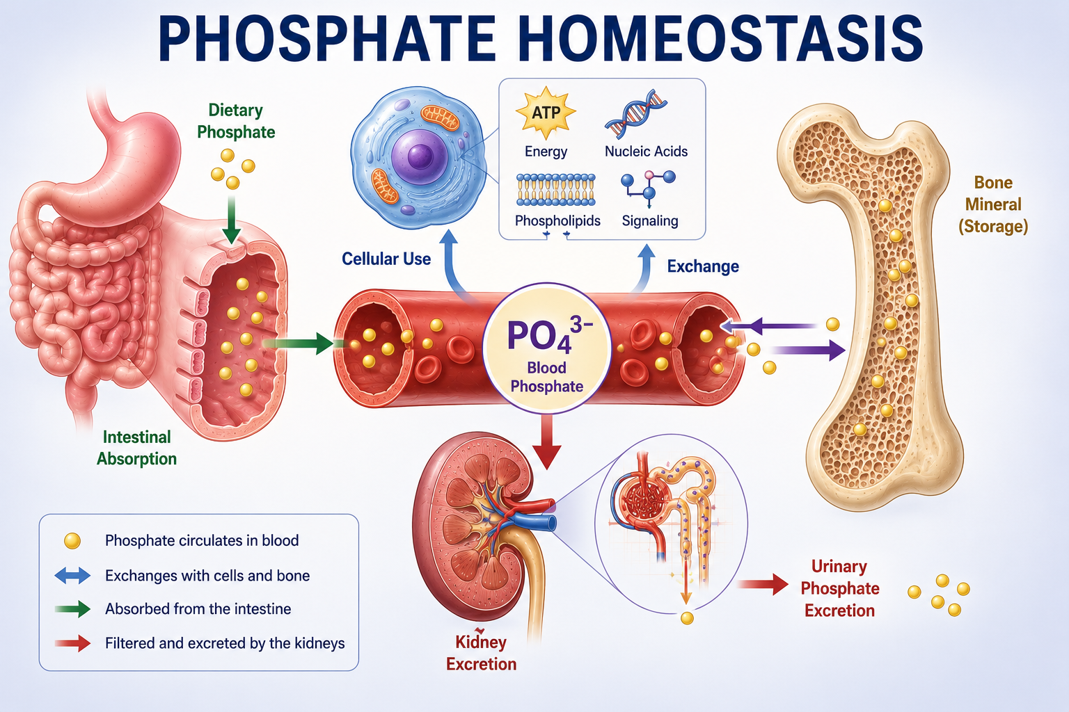 Phosphate Homeostasis Explained: PTH, FGF23, Vitamin D and Renal Regulation