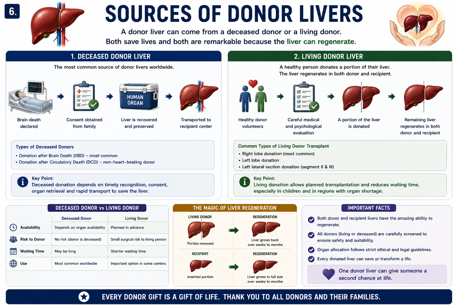Sources of donor livers including deceased donor living donor and split liver transplant