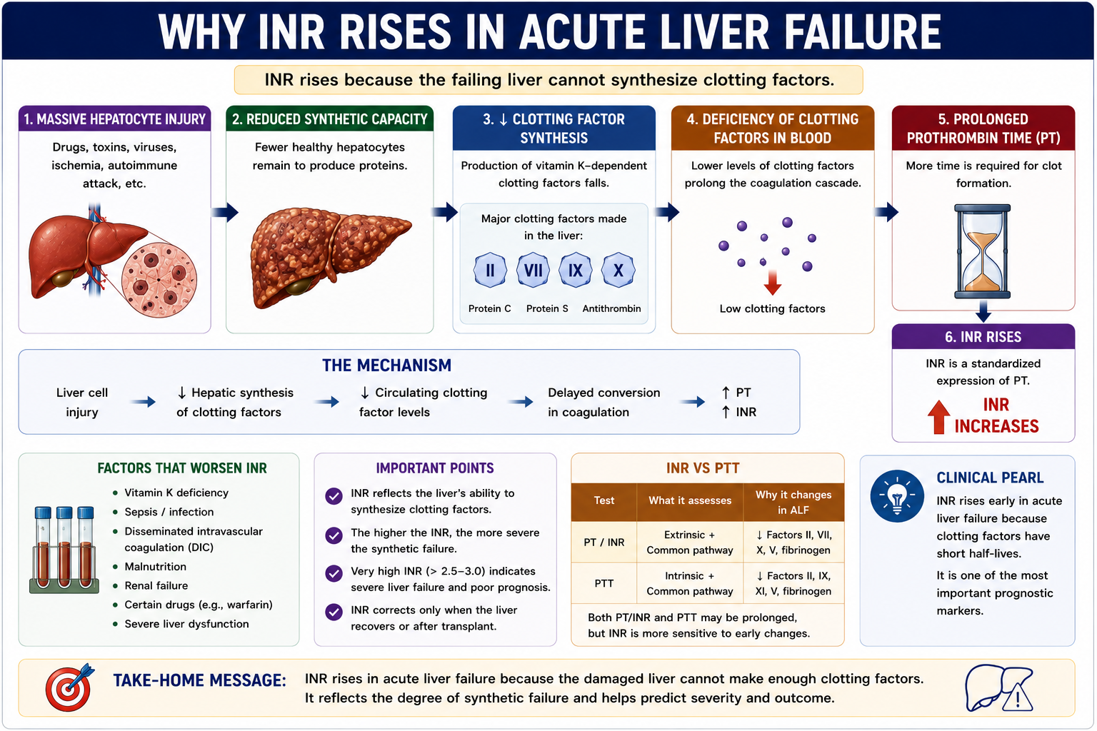 Why INR rises in acute liver failure due to reduced clotting factor synthesis